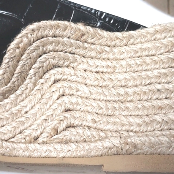 Aquatalia Marina Leather Croc Embossed Crisscross Espadrille Wedges Black Size 7 - Picture 14 of 15